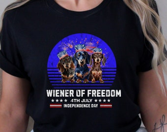 Camiseta Dachshund Weiner of Freedom para o 4 de julho, Camiseta Dachshund, Camiseta Patriótica de Cachorro Salsicha, Presente para Amantes de Dachshund, EUA, Estrelas e Listras