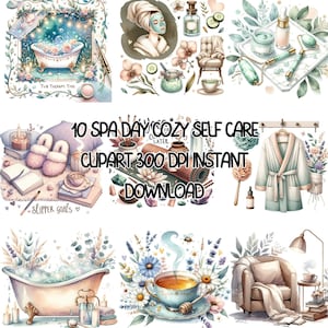 Relaxing Bath Time ClipArt , Spa Bathroom PNG Decor, Floral Bubble Bath Digital Download Print, Self Care Wall Art Bathtub Illustration
