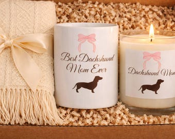 Dachshund Mom Gift Box: Cozy Blanket, Mug, Soy Candle Set