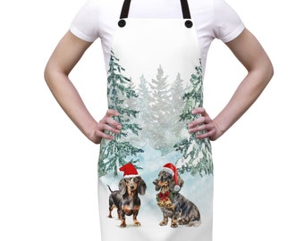 Dachshund Christmas Apron, Doxie Dog Apron, Sausage Dog Dachshund Lover Gift, for Her/Him, Bakers Apron,