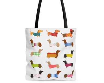 Wiener Dog Tote, Dachshund Tote Bag (AOP) , Dachshund Dog Lover Gift,  Reusable Grocery Bag,  ,Dog Mom Gift