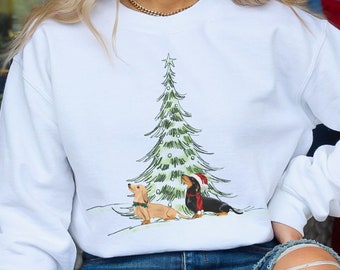 Dachshund Christmas Sweatshirt, Cream, Black /Tan Doxie Xmas Sweatshirt, Dachshund Lover Gift, Wiener Dog Sweatshirt Sausage Dog Shirt