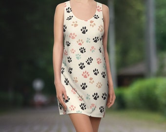 Maßgeschneidertes AOP-Kleid mit Pfotenabdruck und Rasiermesserrücken, Geschenk für Hundeliebhaber, Geschenk für sie, Hundemama-Kleid