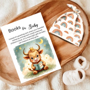 Bücher für Baby, Highland Kuh Baby Jungen Dusche Karte, Buch Anfrage bedeutungsvolles Andenken Geschenk für Baby, Duschen und Neugeborene PNG, Instant Download
