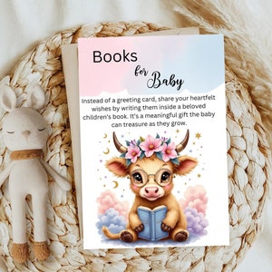 Bücher für Baby, Highland Cow Girl Babyparty Karte, Buch Anfrage bedeutungsvolles Andenken Geschenk für Baby, Duschen & Neugeborene PNG, Instant Download