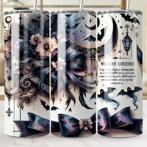 Tumbler wrap gotische maan en bloemen, gotische vleermuizen en lantaarn 20oz beker wrap, donkere fantasie digitale download