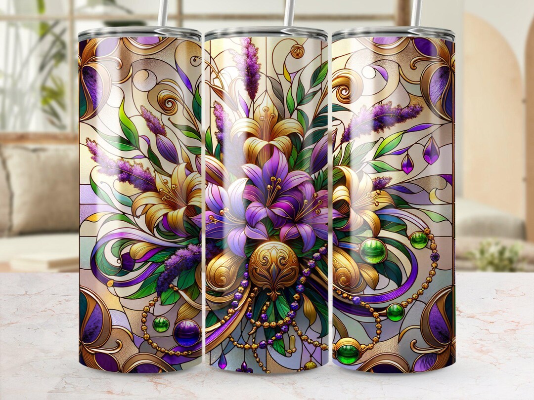 Vibrant Floral Stained Glass Art, Digital Download, 20oz Skinny Tumbler ...