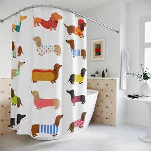 Dachshund  Shower Curtain, Funny Wiener Shower Curtain,Sausage Dog, Bath Decor, Dog Lover Gift