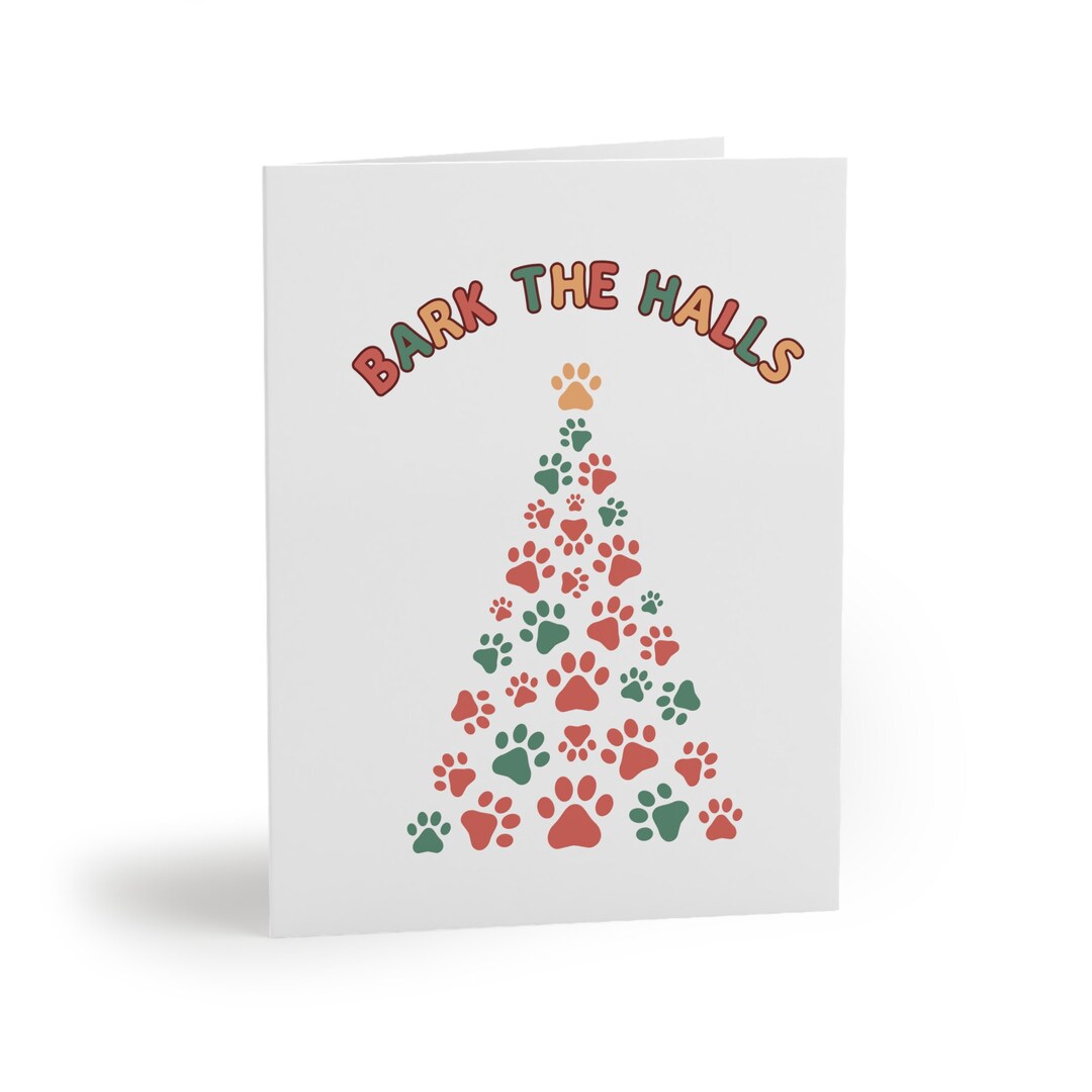 Bark the Halls Christmas Cards Blank Inside Greeting Cards, Dog Paws