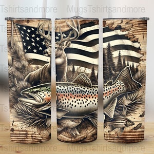 USA Flag Deer Fish 20oz Tumbler Wrap (Digital Download)
