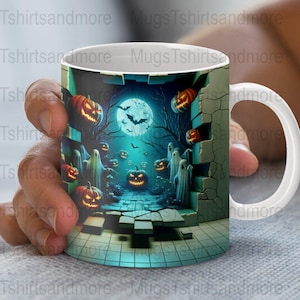Mokomslag Halloween spoken en pompoenen, digitale mokontwerp Spooky Night, mokomslag van 11 en 15 oz, mok Halloween downloaden, png PNGEgg