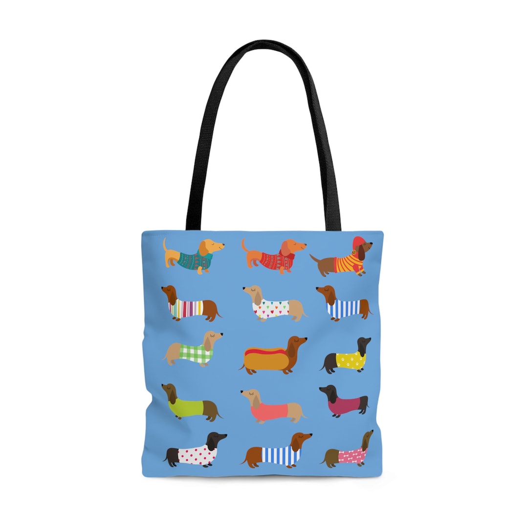 Dachshund Tote Bag AOP Blue Tote, Dachshund Dog Lover Gift, Reusable