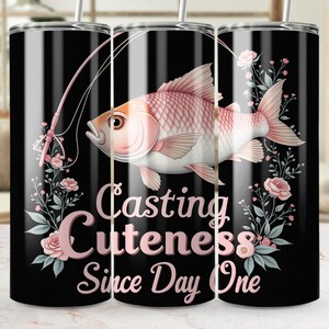 Envoltura para vaso delgado de 20 oz con diseño de pez koi, divertido diseño de sublimación de pesca, imagen PNG de ternura, recta y cónica, para uso comercial