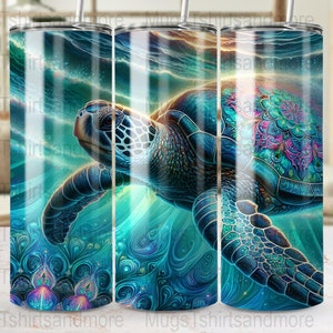 Sea Turtle Design, 20oz Skinny Tumbler Wrap, Ocean Theme Tumbler PNG, Underwater Digital Art, Tumbler Sublimation Design