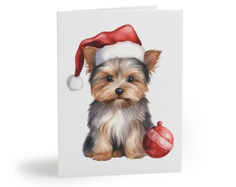 Yorkie Christmas Cards Set, Yorkshire Terrier Xmas Cards Pack, Yorkie Greeting Cards