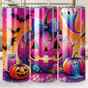 Boo Season Pink Halloween Tumbler Wrap, Neon 20 oz Tumbler Sublimation Design, Pumpkin Tumbler Wrap, Retro Ghost Halloween Tumbler, PNG