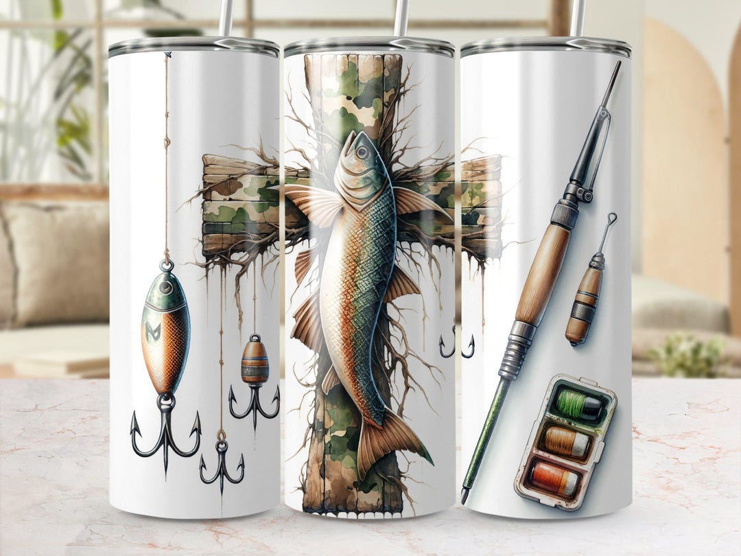 Fishing Cross Tumbler Wrap PNG, Fish and Lures Digital Design, 20oz ...