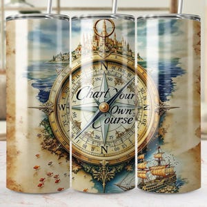 Nautische Kompass Karte Tumbler Wrap, 20 oz Skinny Tumbler, Chart Ihren eigenen Kurs, Schiff Karte Design, Ocean Adventure PNG