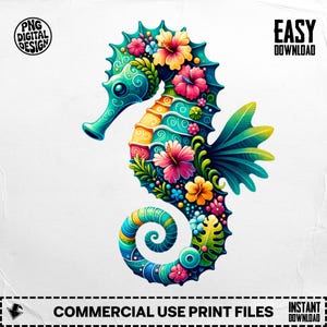 Floral Seahorse Png, Seahorse Clipart, Tropical Png, Beach Png, Boho Seahorse, Sublimation Png, Digital Download