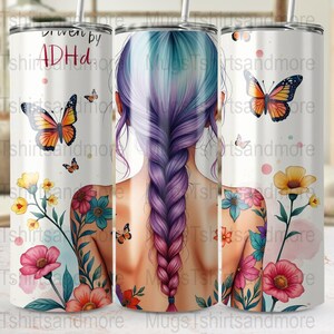Butterfly Floral ADHD Tumbler Wrap Illustration, Perfect Artistic Design for 20oz Skinny Tumblers, High-Resolution PNG, Commercial Use