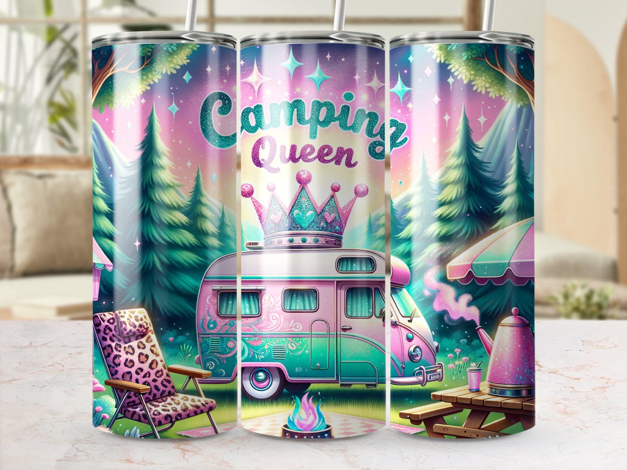 Camping Queen Tumbler Wrap, 20oz Skinny Tumbler PNG, Digital Download, Camper Tumbler Wrap, Glitter Camp Design, Commercial Use