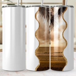 Personalizzato dritto conico PNG carta strappata 20oz Skinny Tumbler Wrap Sunset Beach Scene Personalizzato Personalizza Download digitale Uso commerciale