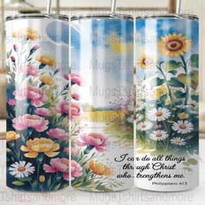 Floral Tumbler Wrap Design, Christian Verse Tumbler PNG, Sunflower, Daisy Tumbler Design, Spiritual Gift, Digital Download, Sublimation
