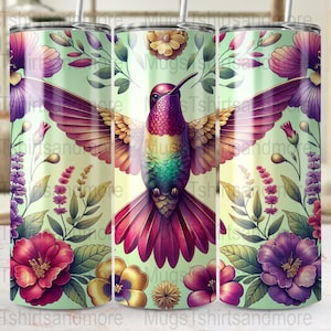 Hummingbird Floral Tumbler Wrap 20 oz, Colorful Skinny Tumbler Design, Digital Download, Nature Inspired Commercial Use