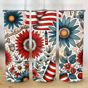Patriotische Blumen 20 Unzen Skinny Tumbler Wraps, 4. Juli Digital Download, Amerikanische Flagge Tumbler Wrap, Sublimation