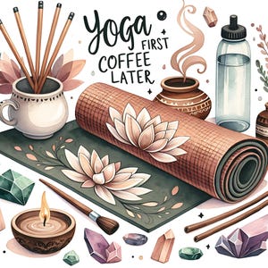 Watercolor Cozy Self Care Clipart Set, Selfcare Affirmation PNG Files, Spa Digital Stickers for Relaxation, Planner Graphics, Soft Aesthetic