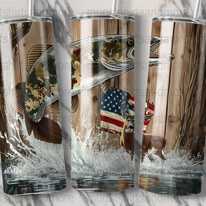 Fishing Theme Tumbler Wrap, Animal Art Tumbler Design, Patriotic Skinny Tumbler Wrap, Hunting and Fishing Digital Wrap, 20oz Tumbler Art