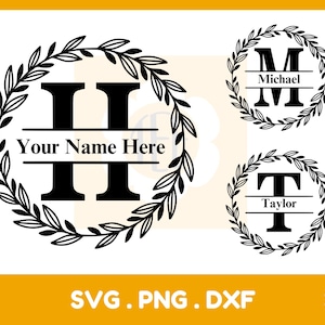 Monogramm SVG, geteiltes Monogramm SVG, Alphabet SVG, Initiale SVG, Nachname SVG, Kranz SVG, SVG-Dateien für Cricut