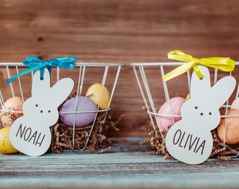 Easter tags for kids, custom Easter basket, personalized Easter basket tag, bunny tag, carrot name tag, bunny peeps, wood Easter tags, egg