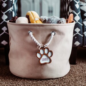 Dog organization, paw print tag, gift for dog lovers, dog tag personalized, dog owner gift, puppy toy bin, dog ornament, custom dog gifts image 5