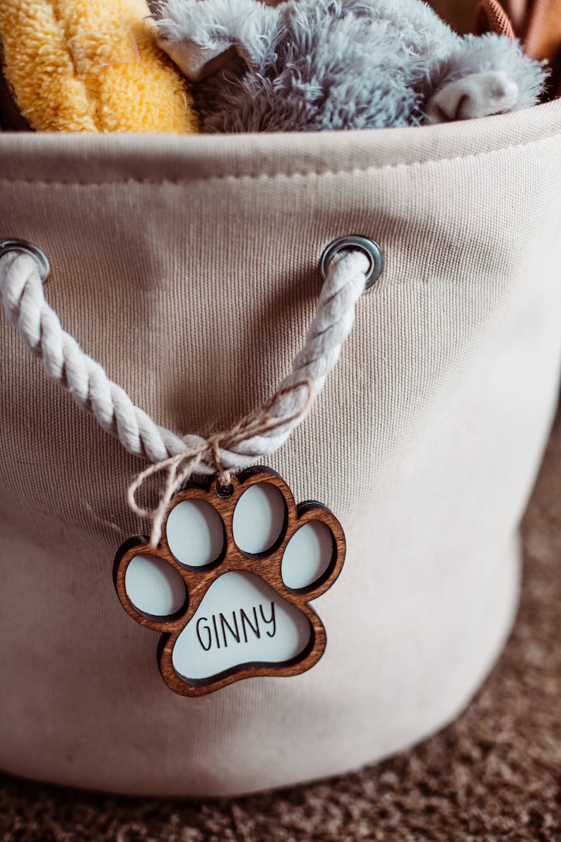 Dog organization, paw print tag, gift for dog lovers, dog tag personalized, dog owner gift, puppy toy bin, dog ornament, custom dog gifts image 8