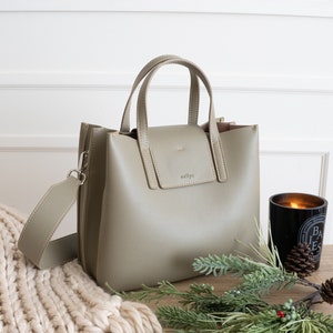 Moss Green/Khaki Genuine Leather Medium Satchel Bag - Crossbody or Shoulder Strap (Comes with 2) - Minimal, Modern (USA Seller) B18100005-01