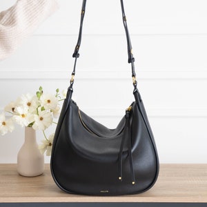 Genuine Leather Hobo Bag Purse Black Crossbody or Shoulder Carry High Quality, Durable, Minimal and Modern USA Seller AA1-001-01-FAX image 1