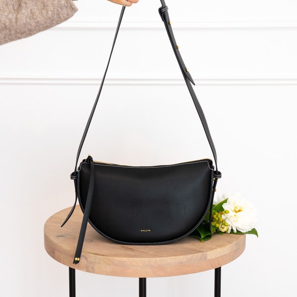 Leather Convertible Bag - BLACK - Crossbody, Shoulder, Top-handle - High Quality, Durable, Modern (USA Seller) AA1-011-01