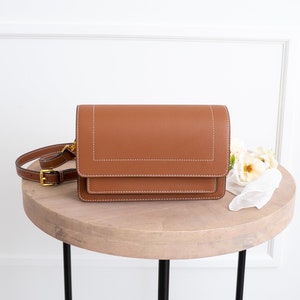 Cognac Genuine Leather Purse - Crossbody or Shoulder - High Quality, Durable, Minimal & Modern (USA Seller) AA1-002-02-FAX