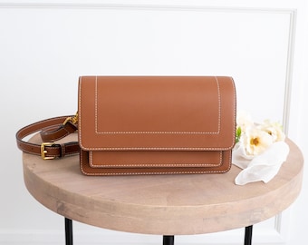 Cognac Genuine Leather Purse - Crossbody or Shoulder - High Quality, Durable, Minimal & Modern (USA Seller) AA1-002-02-FAX