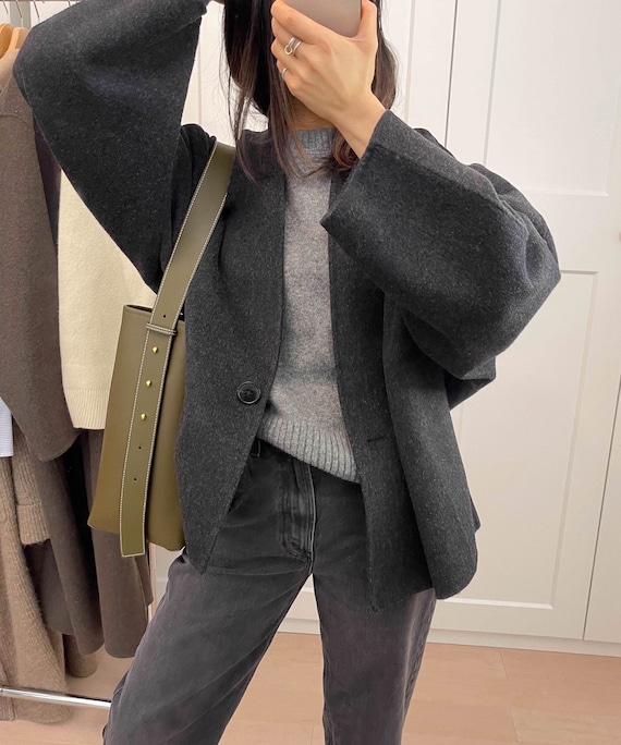 Olive Green Leather Bucket Tote Shoulder/Crossbody Strap
