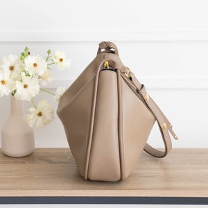Genuine Leather Hobo Bag Purse Biscotti Crossbody or Shoulder High Quality, Durable, Minimal and Modern USA Seller AA1-001-02-FAX image 8