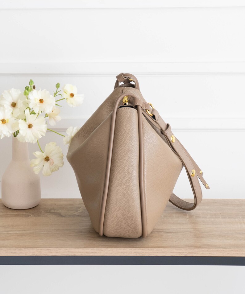 Genuine Leather Hobo Bag Purse Biscotti Crossbody or Shoulder High Quality, Durable, Minimal and Modern USA Seller AA1-001-02-FAX image 8