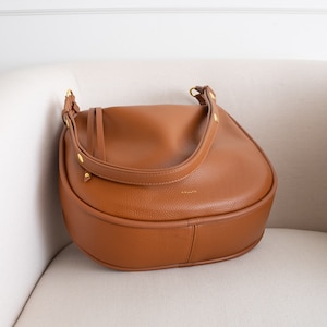 Genuine Leather Hobo Bag Purse Cognac Crossbody or Shoulder High Quality, Durable, Minimal, Modern USA Seller AA1-001-03 image 3