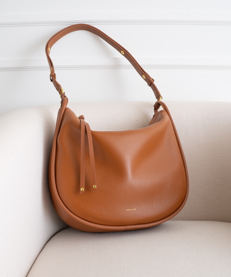 Genuine Leather Hobo Bag Purse Cognac Crossbody or Shoulder High Quality, Durable, Minimal, Modern USA Seller AA1-001-03 image 4