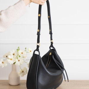 Genuine Leather Hobo Bag Purse Black Crossbody or Shoulder Carry High Quality, Durable, Minimal and Modern USA Seller AA1-001-01-FAX image 2