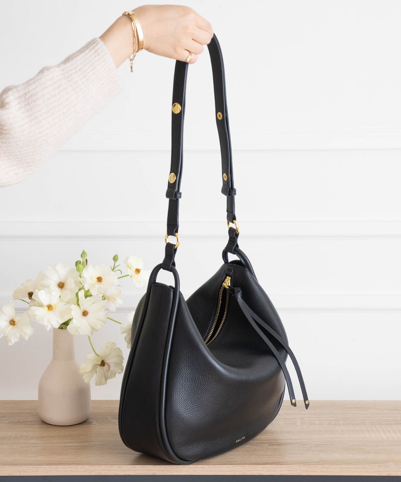 Genuine Leather Hobo Bag Purse Black Crossbody or Shoulder Carry High Quality, Durable, Minimal and Modern USA Seller AA1-001-01-FAX image 2