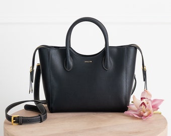 Black - Lilly Satchel - Genuine Leather Purse - Crossbody Shoulder - High Quality, Durable, Minimal & Modern (USA Seller) AA1-007-01-FAX