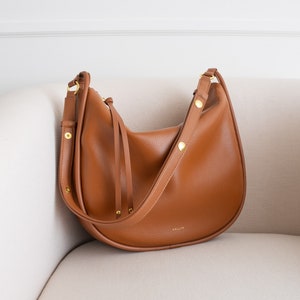 Genuine Leather Hobo Bag Purse Cognac Crossbody or Shoulder High Quality, Durable, Minimal, Modern USA Seller AA1-001-03 image 5