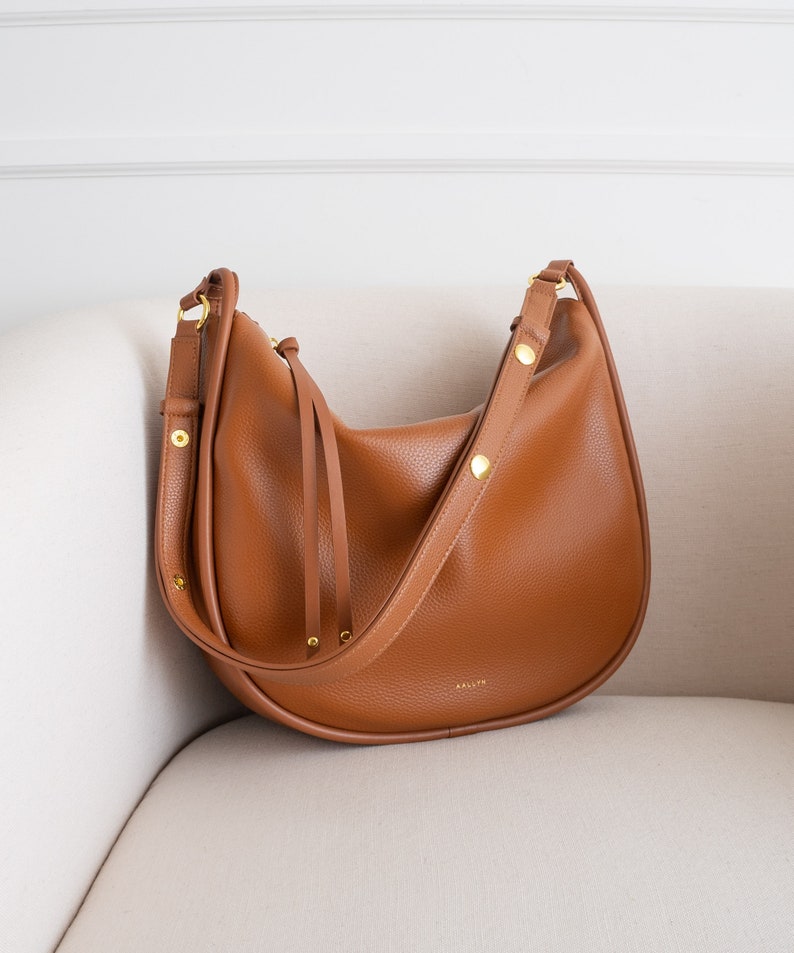 Genuine Leather Hobo Bag Purse Cognac Crossbody or Shoulder High Quality, Durable, Minimal, Modern USA Seller AA1-001-03 image 5